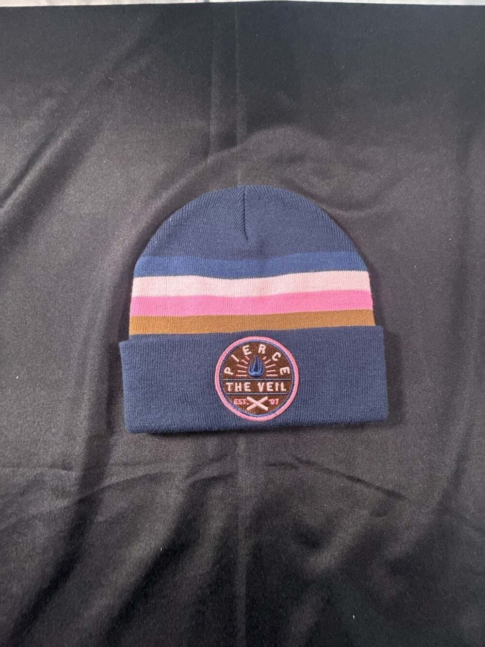 Pierce The Veil Striped Cuff Beanie Blue Pink